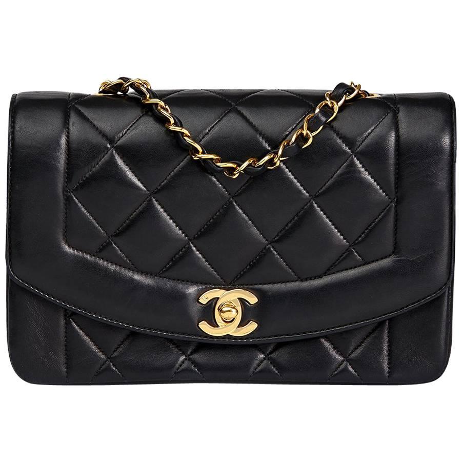 1991 Chanel Black Quilted Lambskin Vintage Small Classic Double Flap Bag 