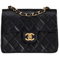 1989 Chanel Black Quilted Lambskin Vintage Mini Flap Bag