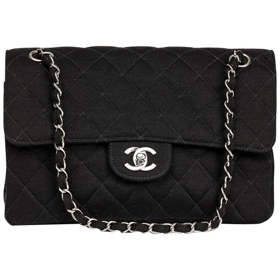 Chanel Black Jersey Vintage Double Sided Medium Classic Double Flap Bag, 1996 
