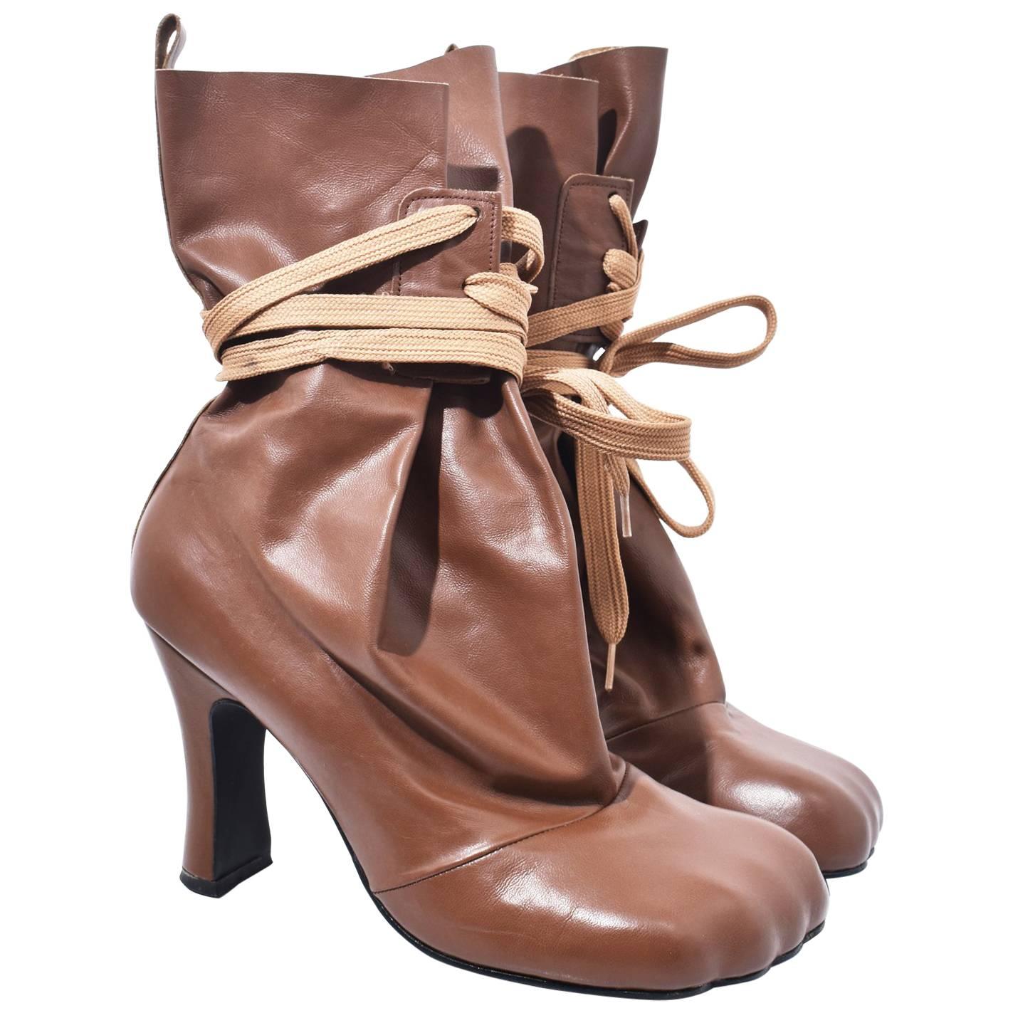 Vivienne Westwood Gold Label Light Brown Leather Bag Boots