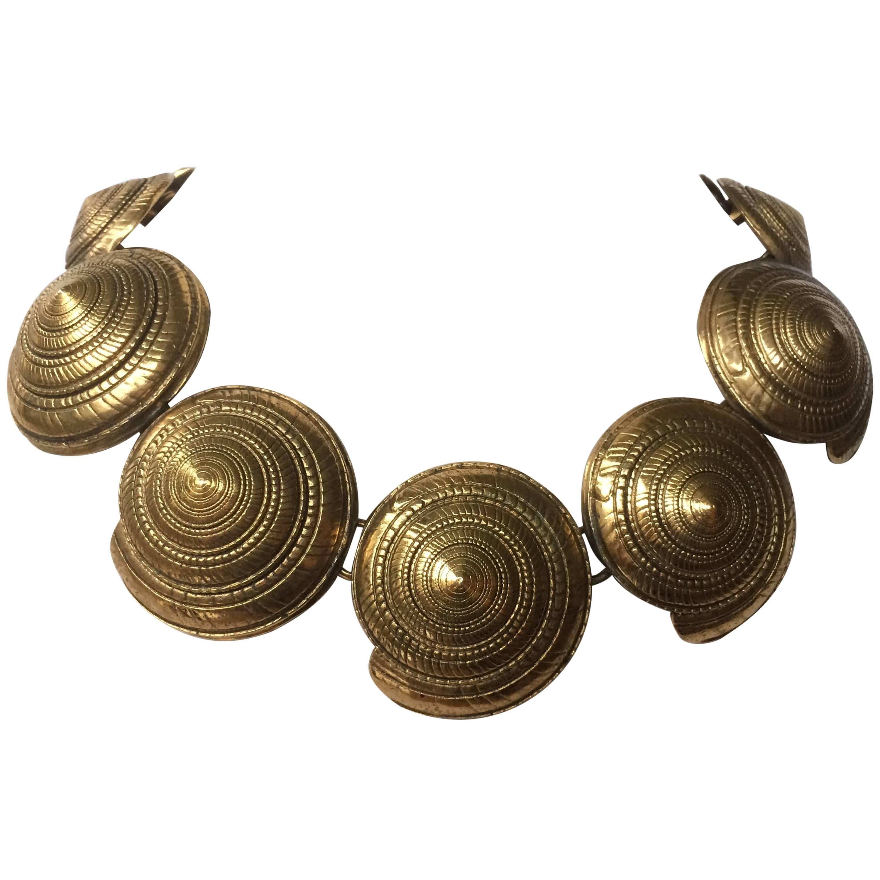 Yves Saint Laurent Rive Gauche Large gilt "shell" necklace, 1980s