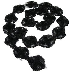 XXth Century Vintage Black Flowers Tulle Pearls Sequins / Good Condition