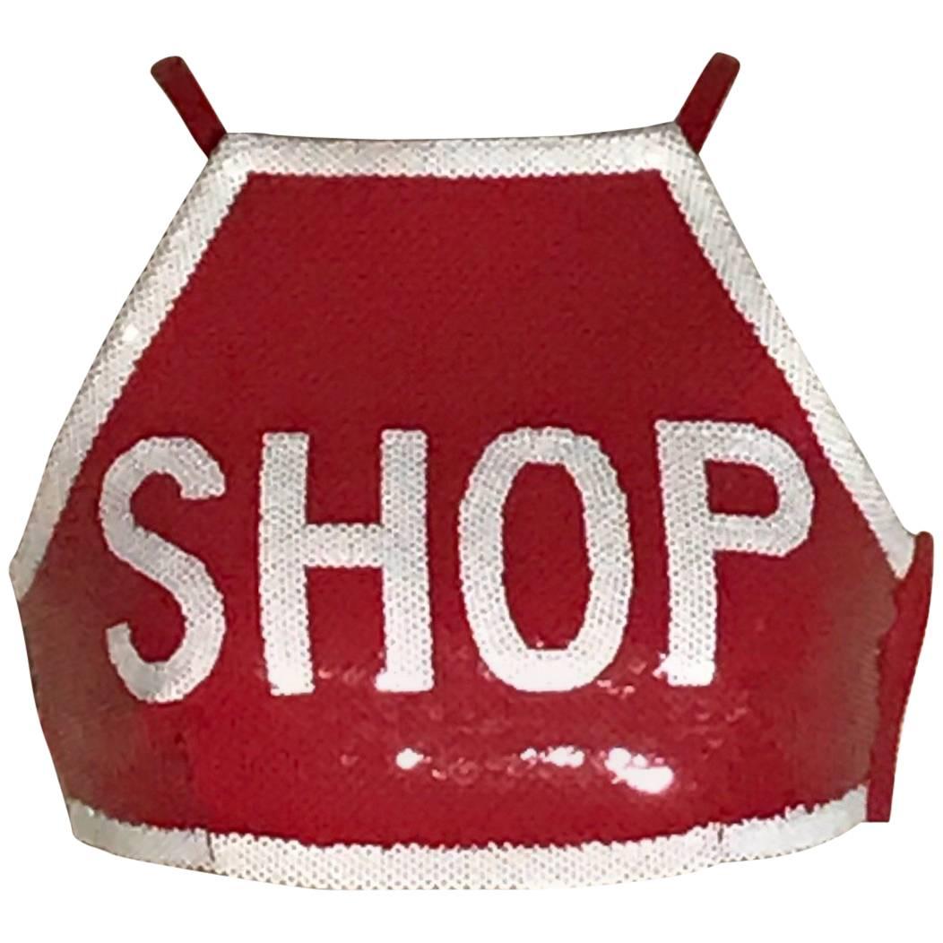 New Moschino Couture Sequin Shop Stop Sign Style Red Crop Top with Tags
