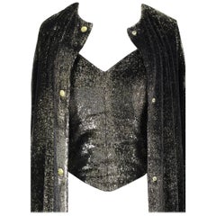 Vintage Custom-Made Metallic Gold and Black Lurex Velvet Bustier Coat Evening Ensemble