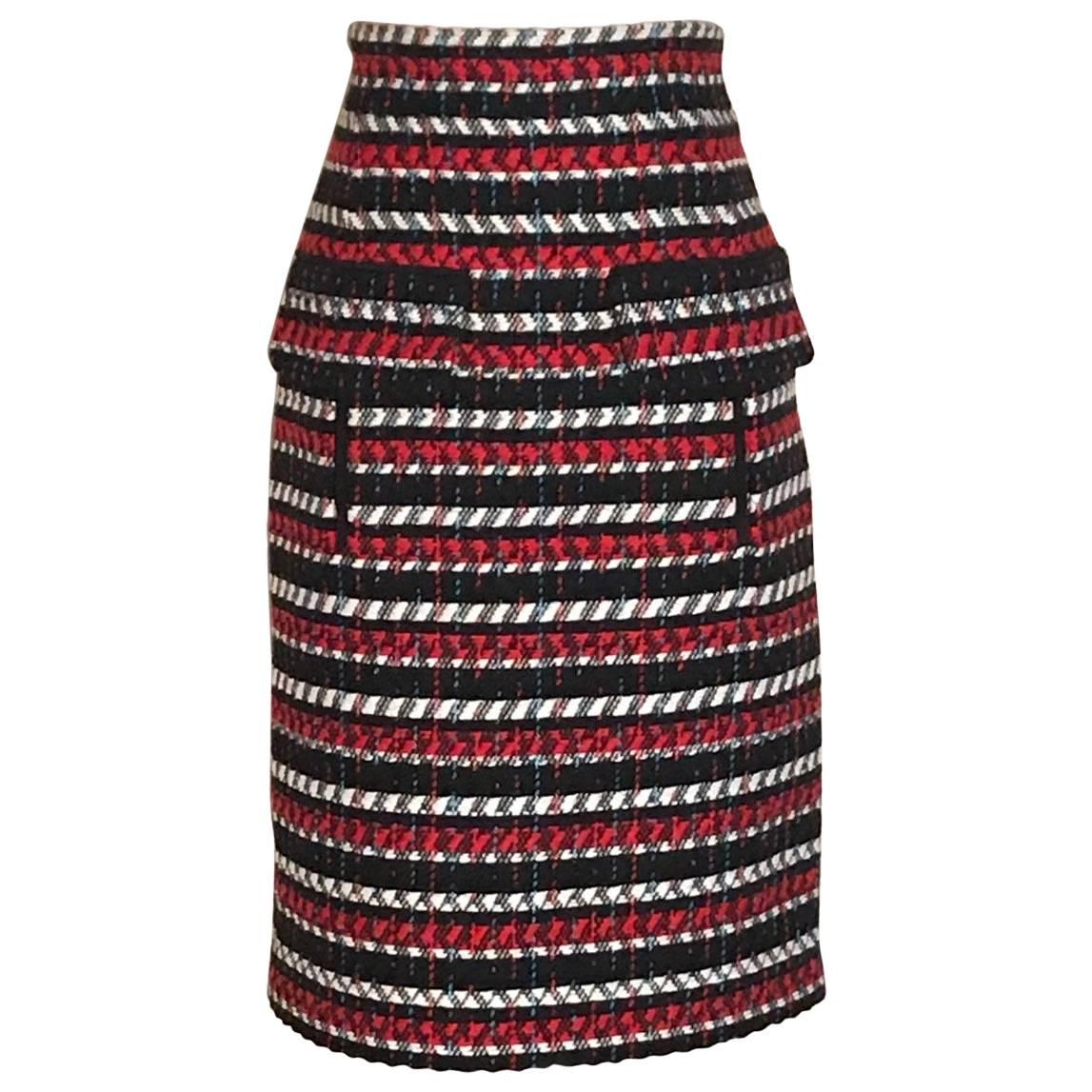 New Oscar de la Renta Runway Red White Black and Blue Pencil Skirt