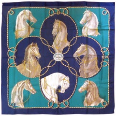 Hermes "Brides Legeres" Vintage Show Horse Motif Silk Scarf by Françoise Heron