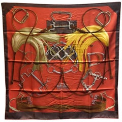 Hermes Projets Carres Silk Scarf in Red and Brown