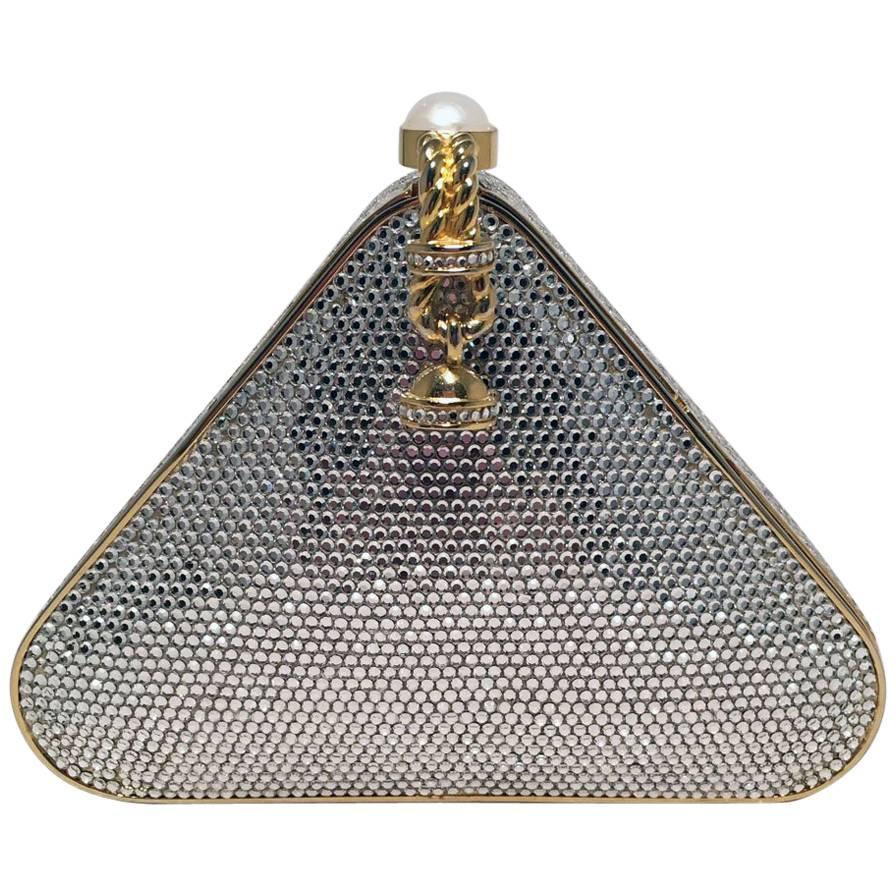 Judith Leiber Swarovski Crystal Triangle Minaudiere Evening Bag