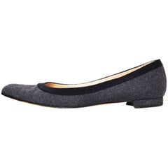 Manolo Blahnik Grey Wool Flats Sz 37 with Box