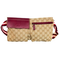 Gucci Red, Burgundy & Beige Monogram Belt Bag/ Waist Pouch