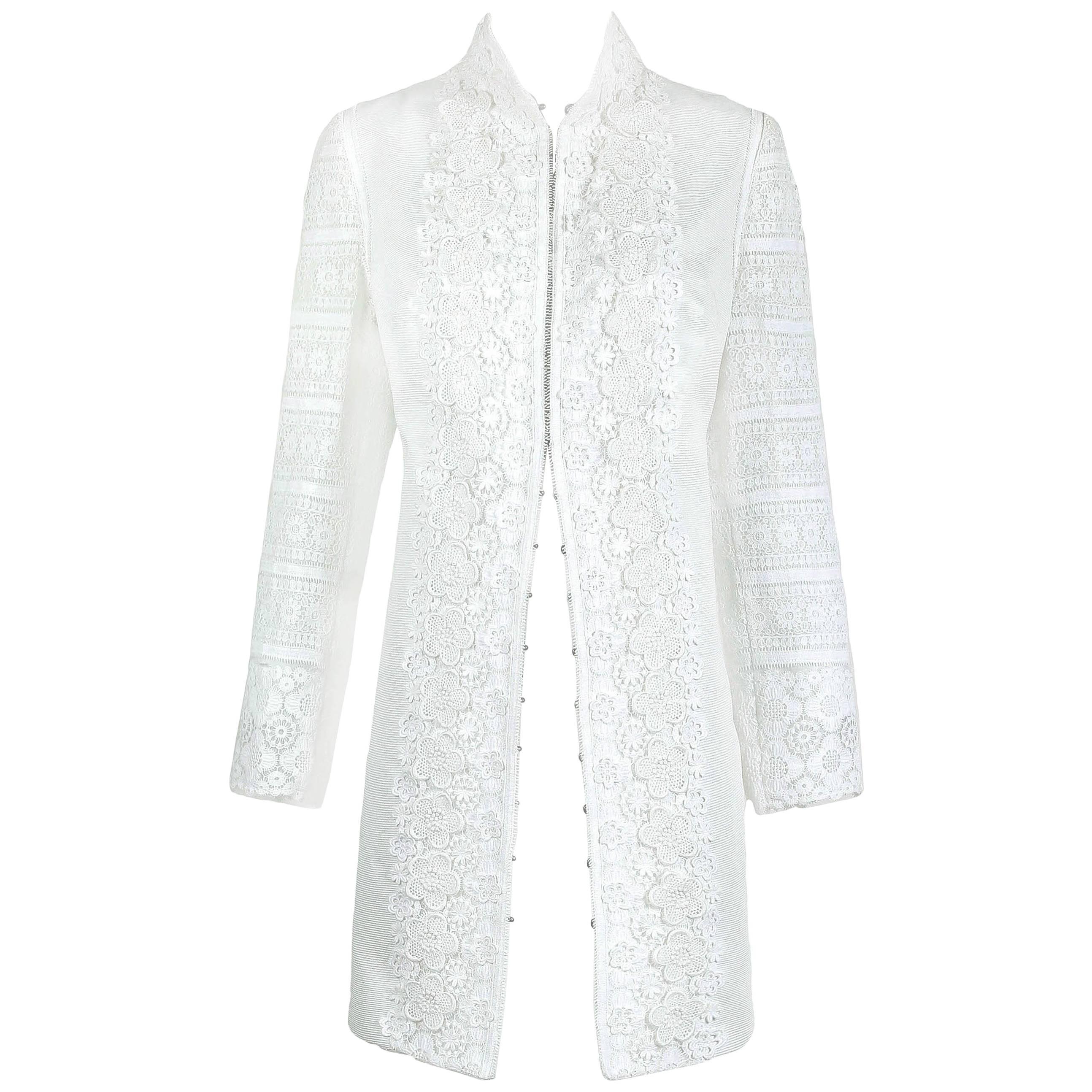 2010 Andrew Gn Atelier White Lace Long Sleeved Jacket Coat