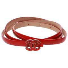 Chanel Red Patent Leather CC Logo Belt 