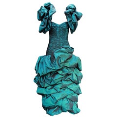 Loris Azzaro Haute Couture peacock blue cocktail dress, 1980s