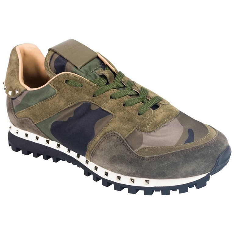 Valentino Garavani Mens Green Camo Rockstud Sneakers For Sale at ...