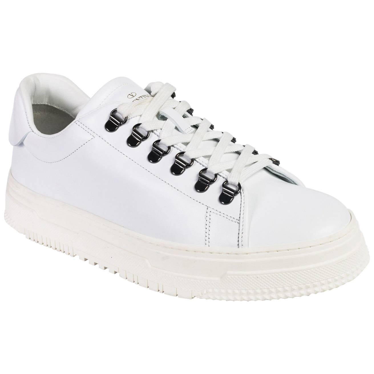 Valentino Gravani Mens White Platform Low Top Leather Sneakers For Sale