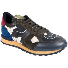 Valentino Mens Navy Camouflage Leather Rockrunner Sneakers
