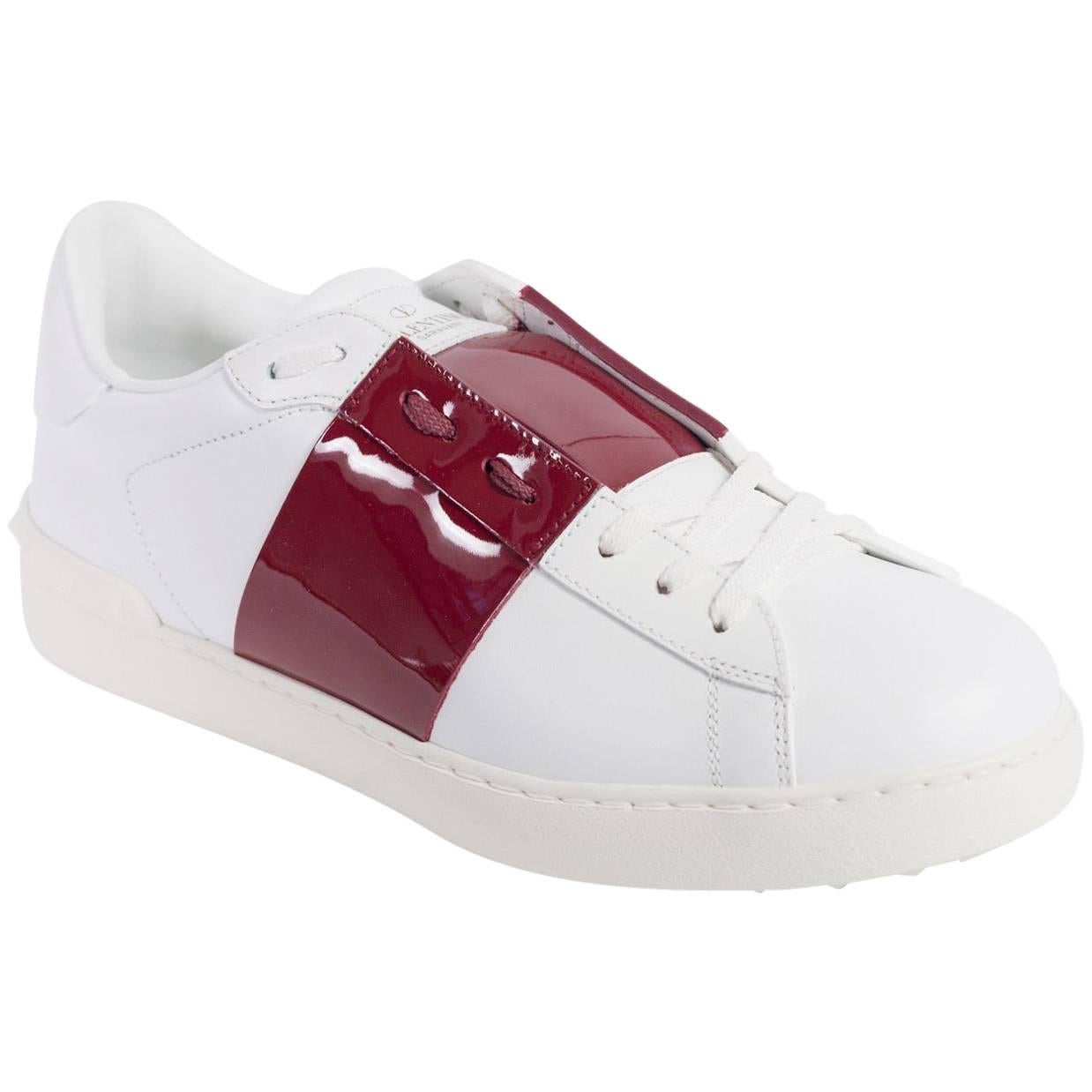 Valentino Mens White Red Patent Leather Open Sneakers For Sale