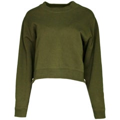 Acne Olive Green Bird Zip Cropped Sweatshirt Sz S