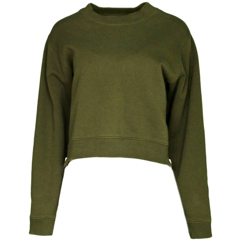 Acne Olive Green Bird Zip Cropped Sweatshirt Sz S For Sale at 1stDibs