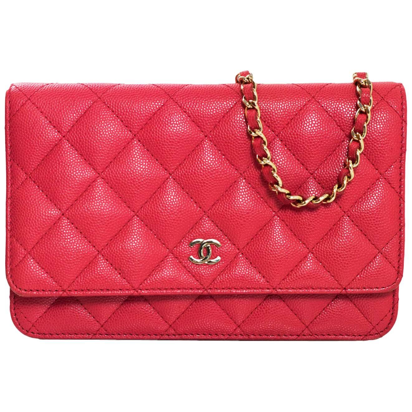 Chanel 2017 Pink Caviar WOC Wallet on a Chain Crossbody Bag w. Box/DB/Receipt