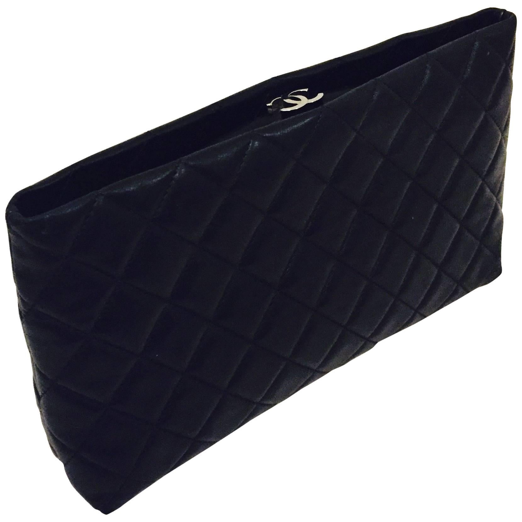 Cherished Chanel Vintage Black Quilted Lambskin Clutch with Double CC Lock 