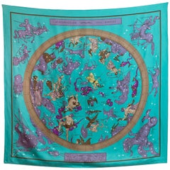 Hermes Turquoise & Purple Hemisphaerium Coeli Boreale Silk 90cm Scarf
