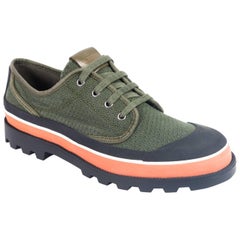 Valentino Mens Green Perforated Canvas ID Low Top Sneakers