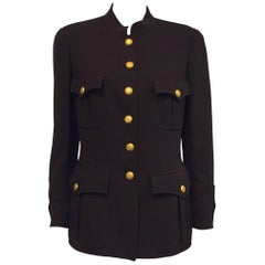Charismatic Chanel Vintage Brown Wool Military Style Jacket w/ Gold Tone Buttons