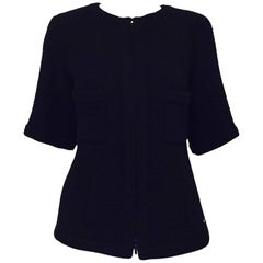   Chanel Black Wool Tweed Crew Neck Collar and Short Sleeves Jacket