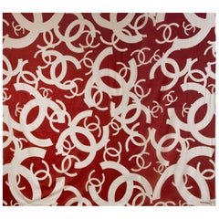 Chanel Red & White Cotton XL CC Shawl Scarf/Wrap