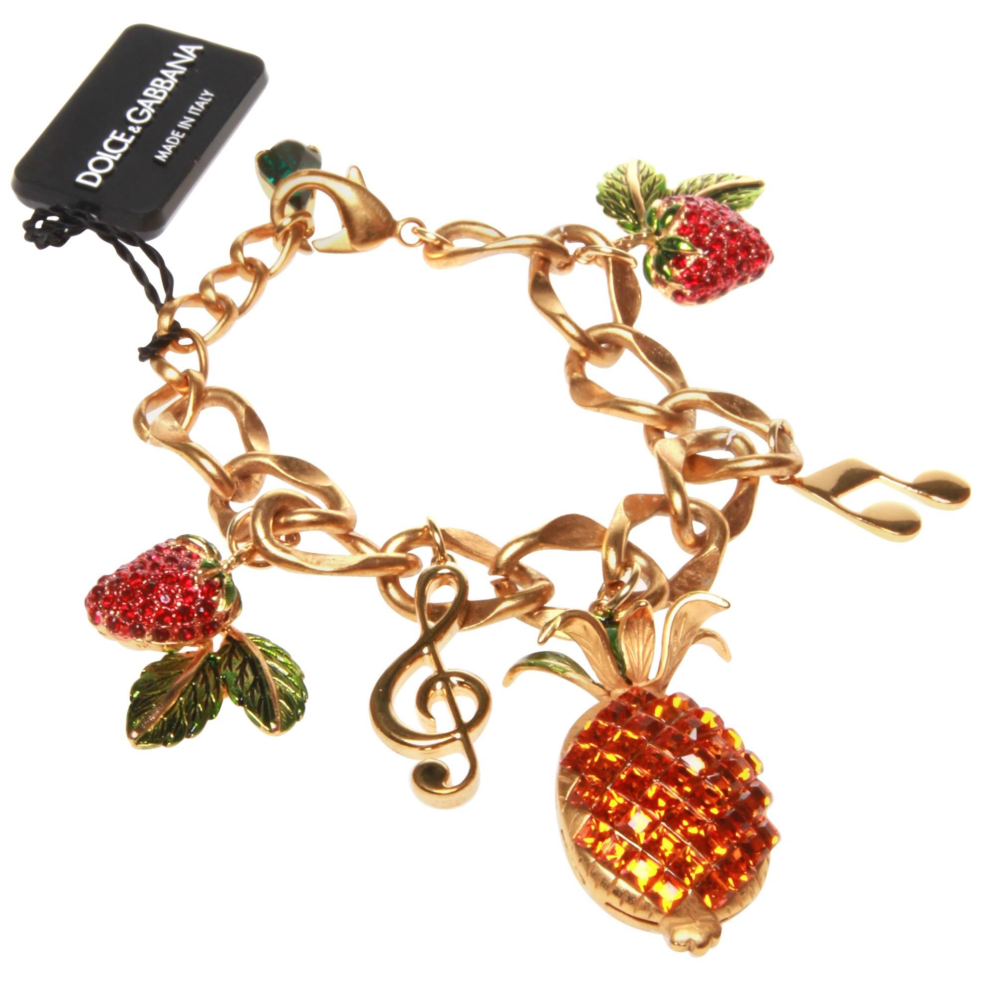 Dolce and Gabbana Gold Fruit Charm Bracelet