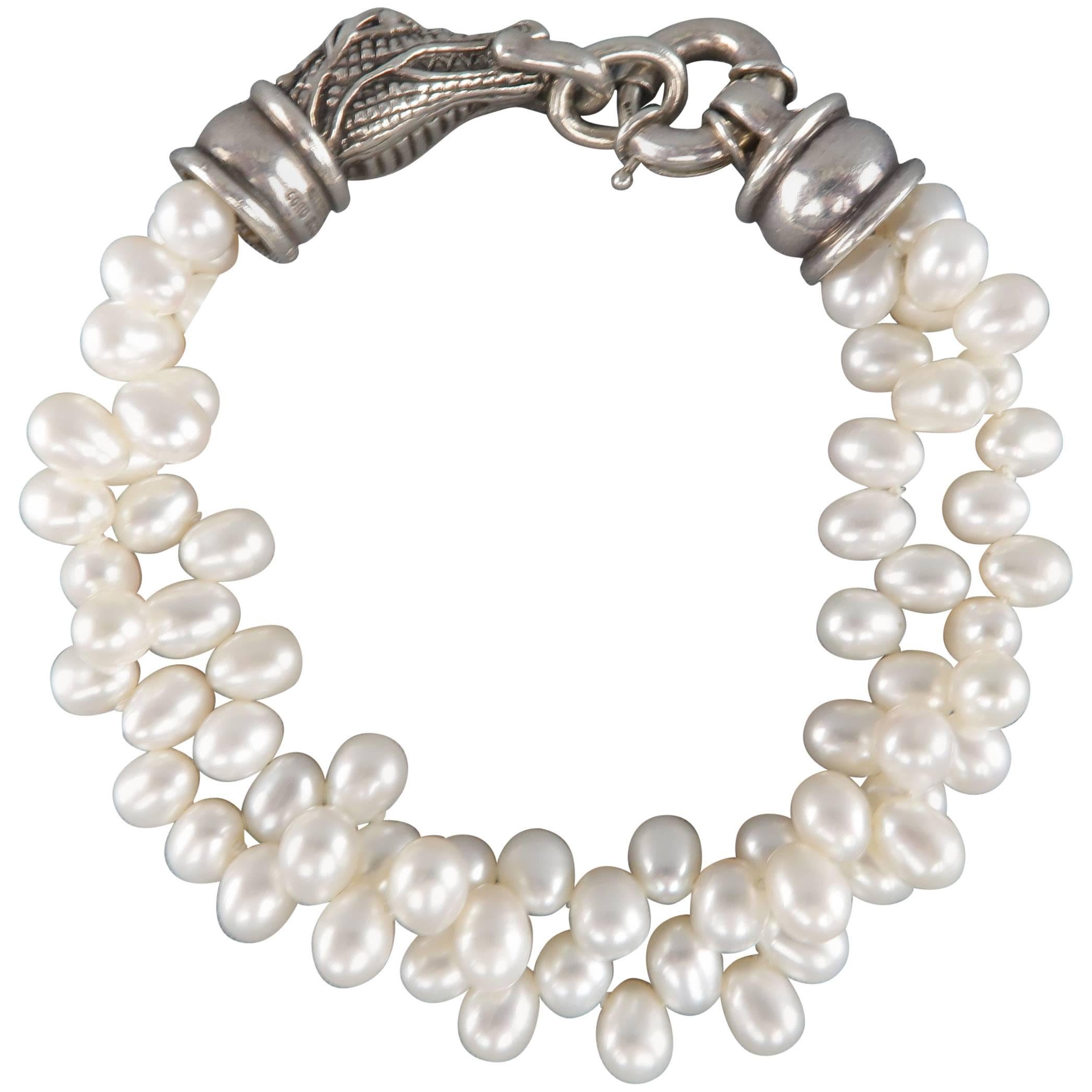 Kieselstein-Cord Bracelet Off White Pearls and Sterling Silver Alligator Clasp