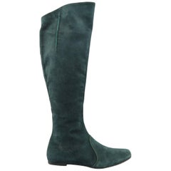 ETRO Size 10 Forest Green Suede Knee High Flat Boots