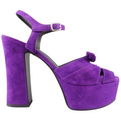 Saint Laurent Taille 8.5 Purple Suede Ankle Strap Candy Platform Sandals