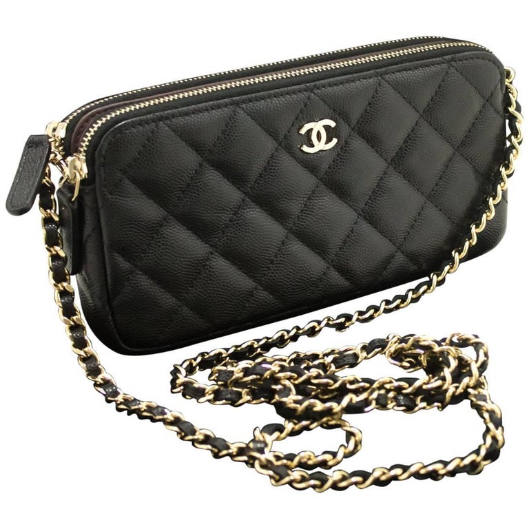 CHANEL Caviar Wallet On Chain WOC Double Zip Chain Shoulder Bag For