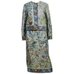 Hermes Vintage "Pavement" Silk Print Jacket and Skirt Ensemble