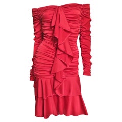 Angelo Tarlazzi Off Shoulder Ruched Silk Dress 1990s