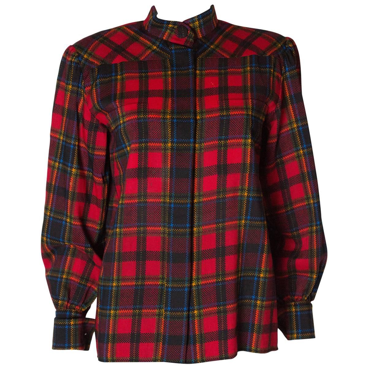 Yves Saint Laurent Red Check Blouse