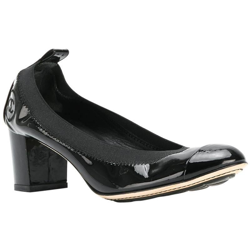 Chanel Black Patent Leather Block Heels