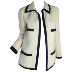 Chanel Off White Blazer with Navy Trim "CC" Buttons, 1991 