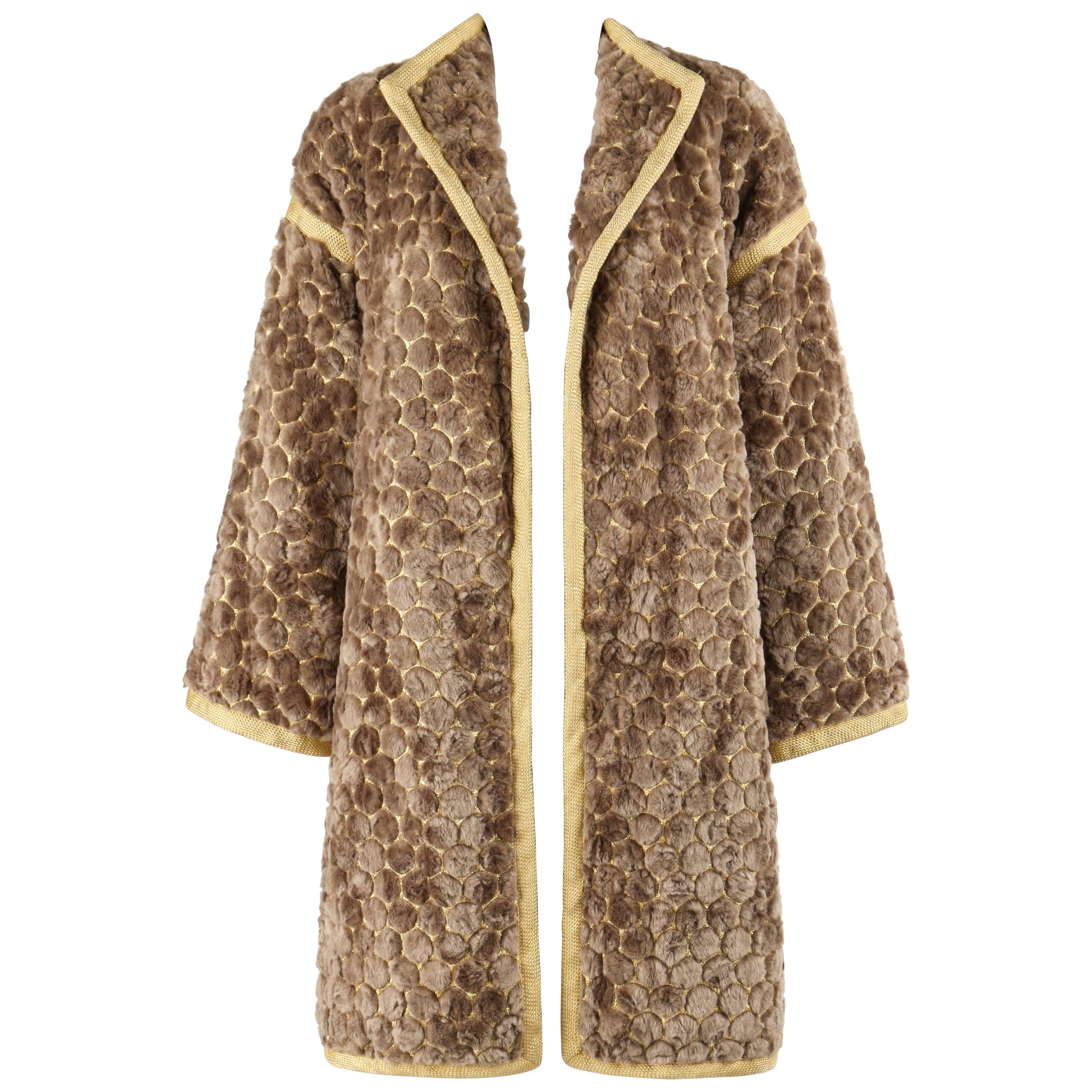 STANLEY PLATOS - MARTIN ROSS c.1980's Circular Patterned Fur & Lurex Opera Coat For Sale