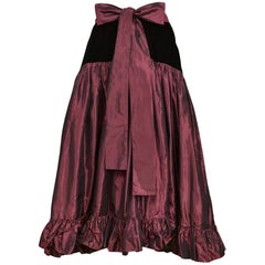 Vintage Yves Saint Laurent Burgundy & Black Velvet Ruffle Party Skirt 