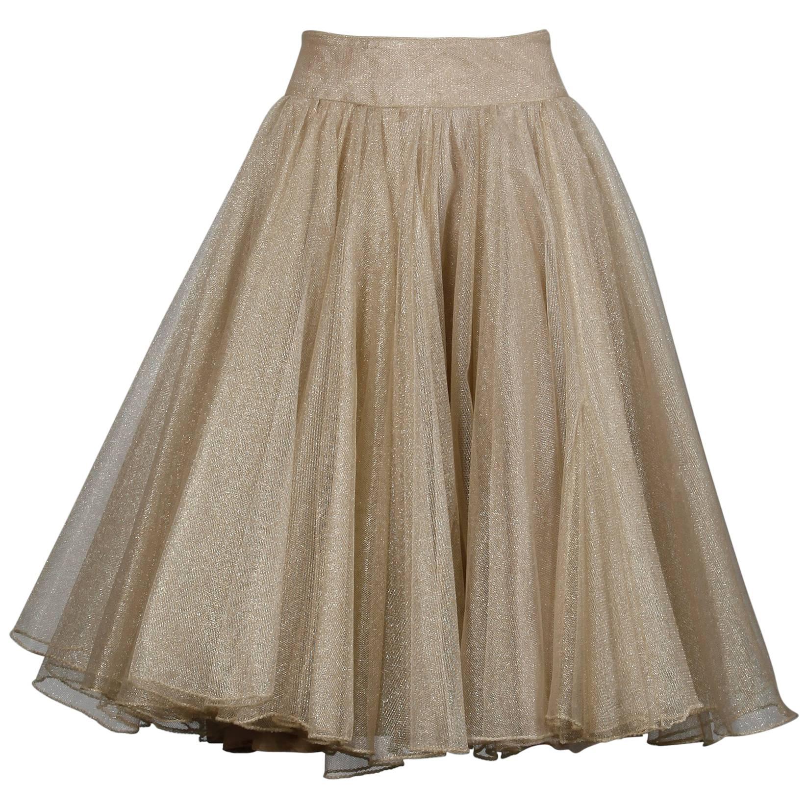 Eavis & Brown Metallic Gold Mesh Silk Full Sweep Ballerina Circle Skirt