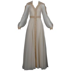 Estevez Vintage Crochet Lace and Chiffon Wedding Gown or Maxi Dress, 1970s