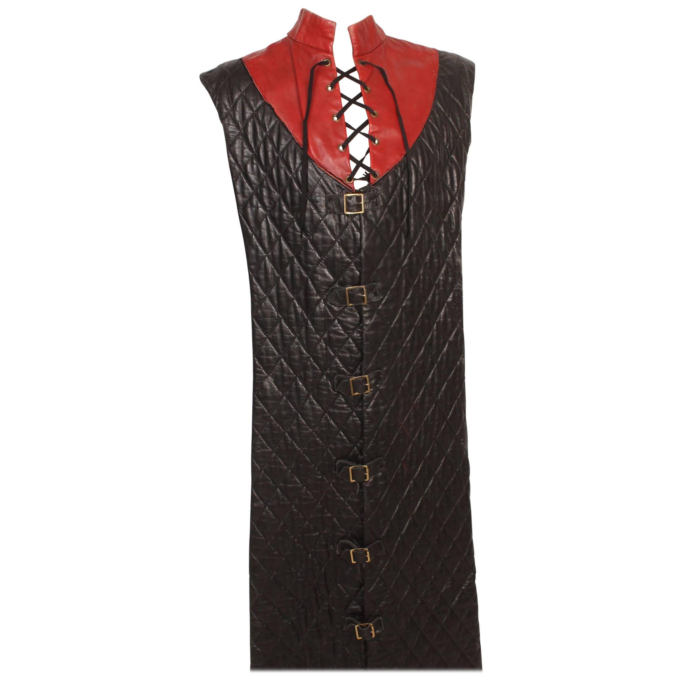  Vintage Quilted Long Leather Vest from Royal Shakespeare Theater For Sale