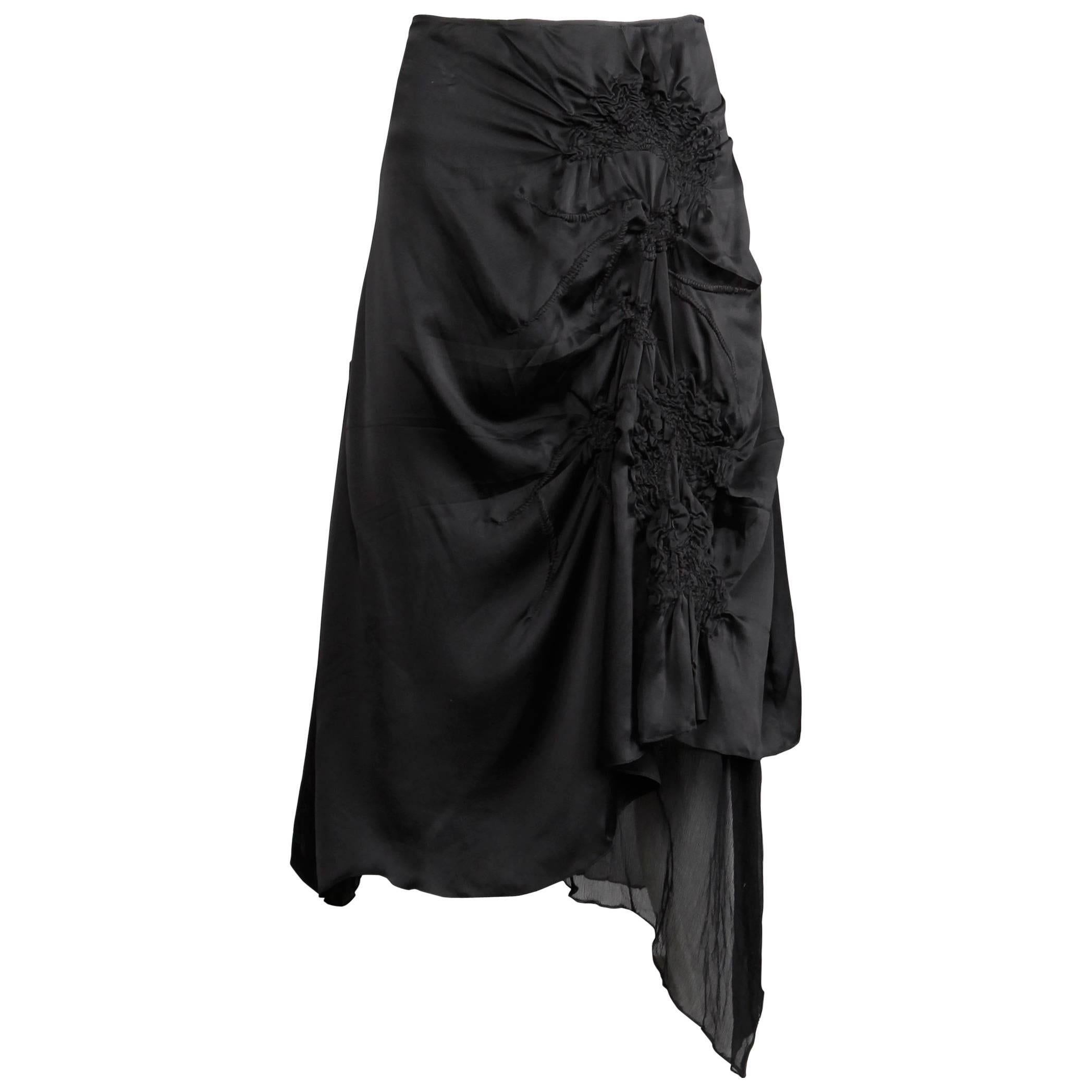 1990s Jean Paul Gaultier Femme Vintage Avant Garde Black Silk Asymmetric Skirt