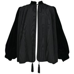 Vintage Yves Saint Laurent Black Moire & Velvet Opera Jacket With Tassels 