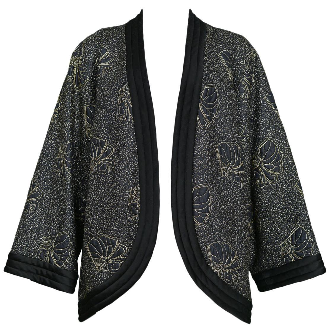 Yves Saint Laurent Vintage Black Kimono Jacket with Gold Embroidered Sea Shells 