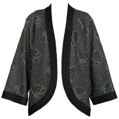 Yves Saint Laurent Vintage Black Kimono Jacket with Gold Embroidered Sea Shells 