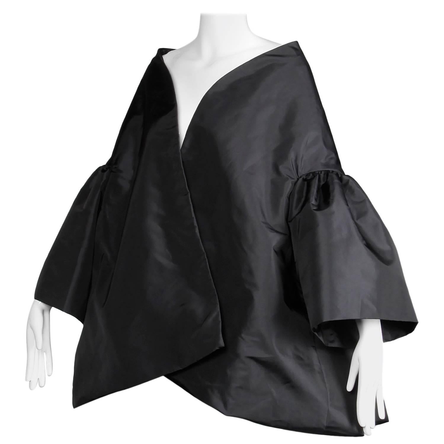 Amazing Victor Costa Black Taffeta Opera Cape Coat or Jacket with Bell Sleeves